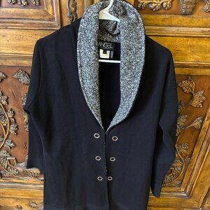 Angel Apparel Classic Knit Sweater W/ Gray Shawl Collar Silver Snaps Size Large.